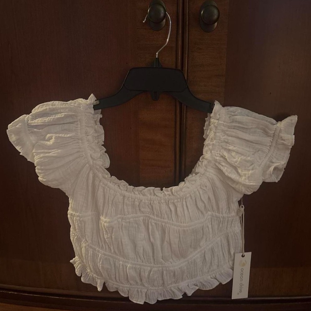 Ocean Drive White Ruffled Crop Top